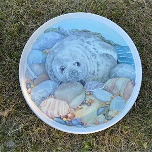 Vintage melamine serving tray Habour Seal grey seal wall hanging drink tray